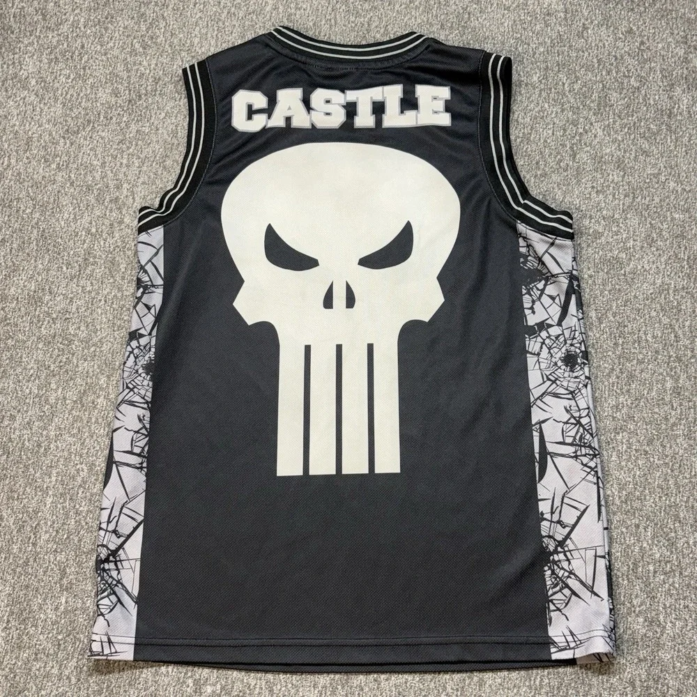 Marvel The Punisher Castle Basketball‎ Jersey ~ Men's S Black Mesh Comics